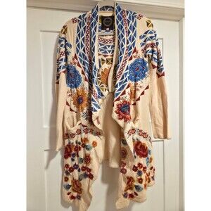 Johnny Was Sampaio Embroidered Wrap Cardigan Ecru XS — Boho Floral Cottagecore